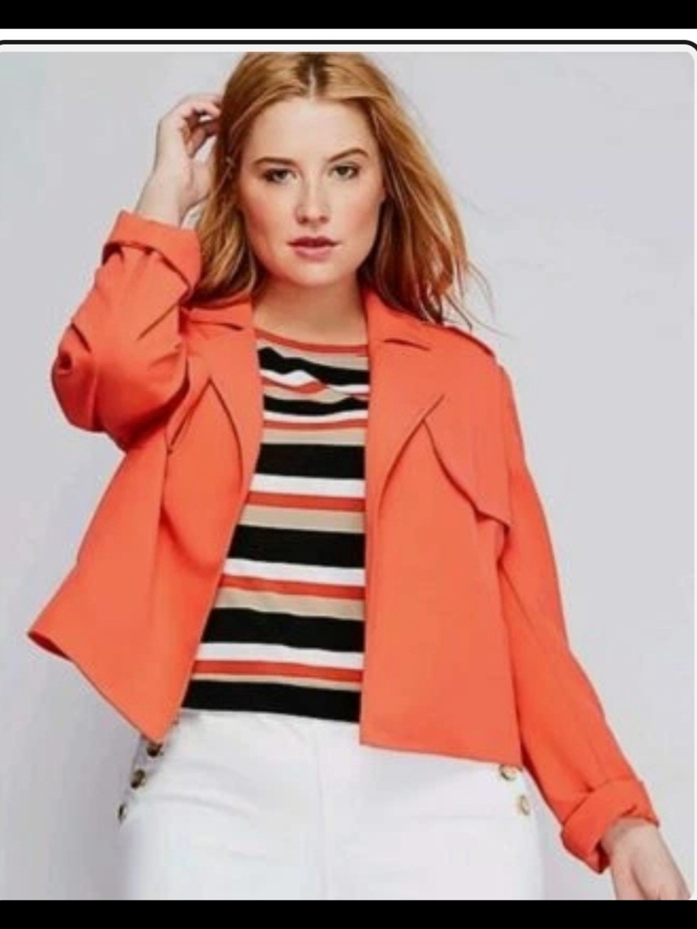 Lane Bryant Coral Orange Cropped Open-Front Blazer